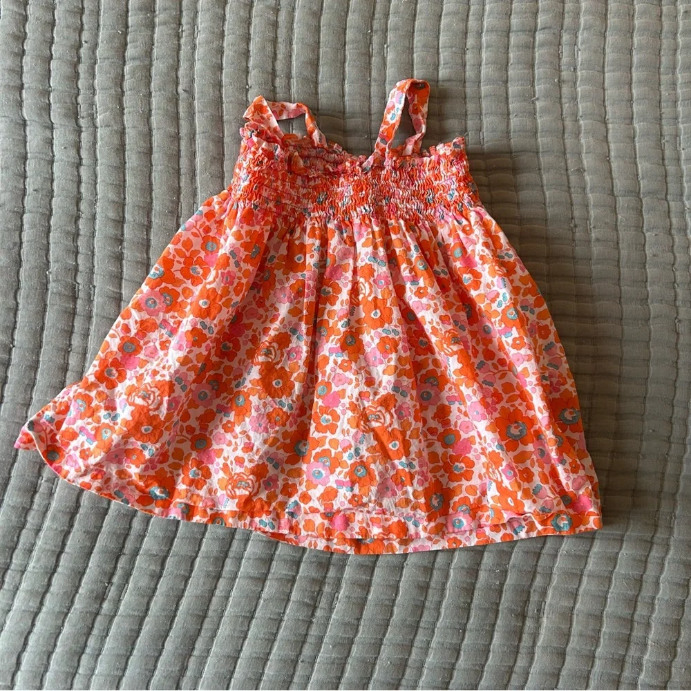 Jacadi Paris Liberty Fabric Floral Pink and Orange Sundress‎ size 12 m